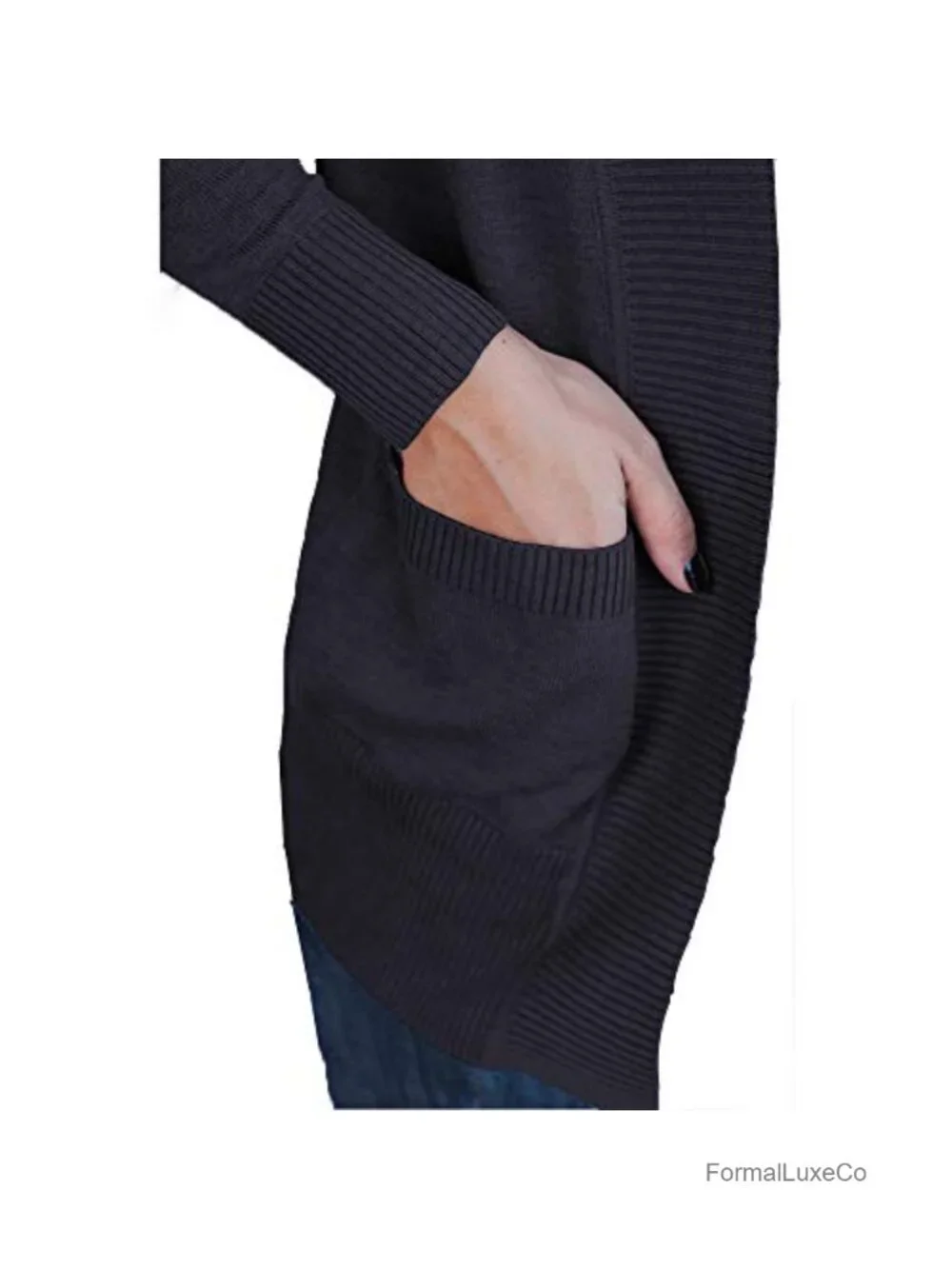 Women's Cardigan Sweater Open Front Long Sleeve with Pockets Shawl Collar Ribbed